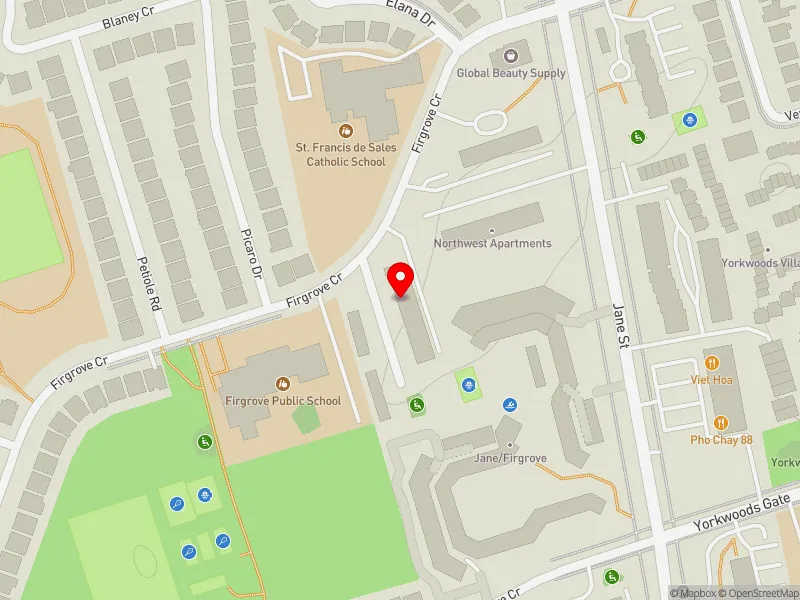 RentSafeTO apartment evaluation map view of 5 NEEDLE FIRWAY in Humber River-Black Creek, Toronto