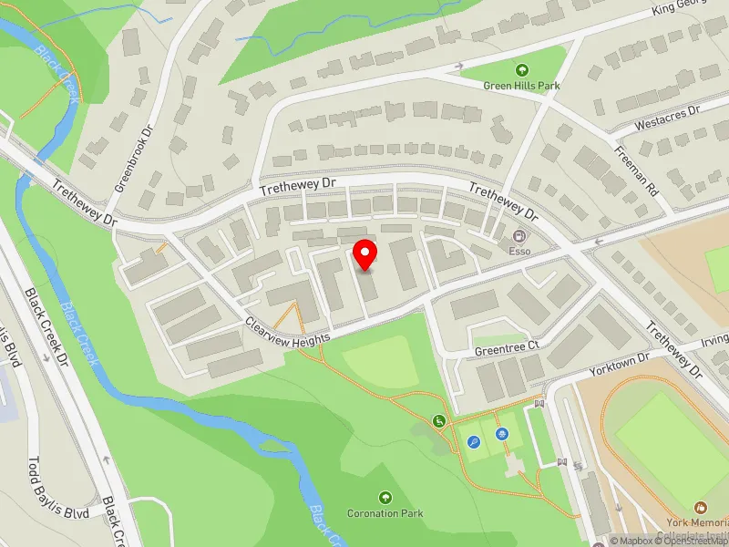 RentSafeTO apartment evaluation map view of 50 CLEARVIEW HTS in York South-Weston, Toronto