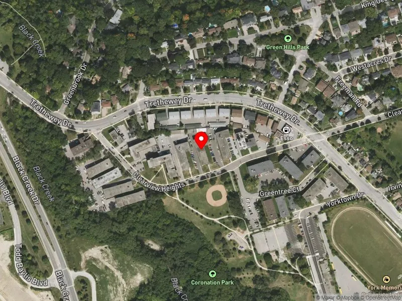 RentSafeTO apartment evaluation satellite view of 50 CLEARVIEW HTS in York South-Weston, Toronto