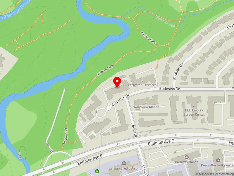 RentSafeTO apartment evaluation map view of 50 ECCLESTON DR in Don Valley East, Toronto