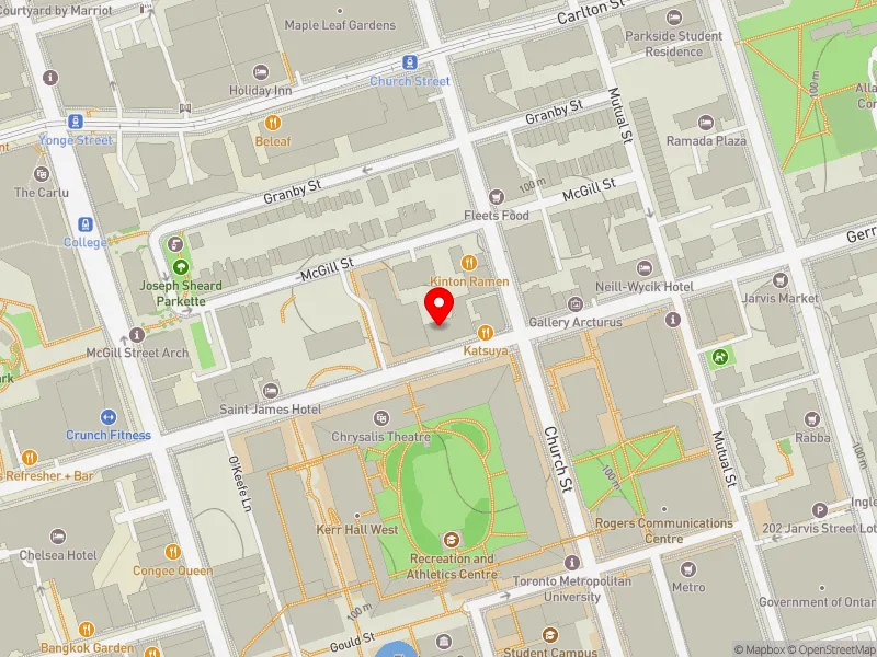 RentSafeTO apartment evaluation map view of 50 GERRARD ST E in Toronto Centre, Toronto