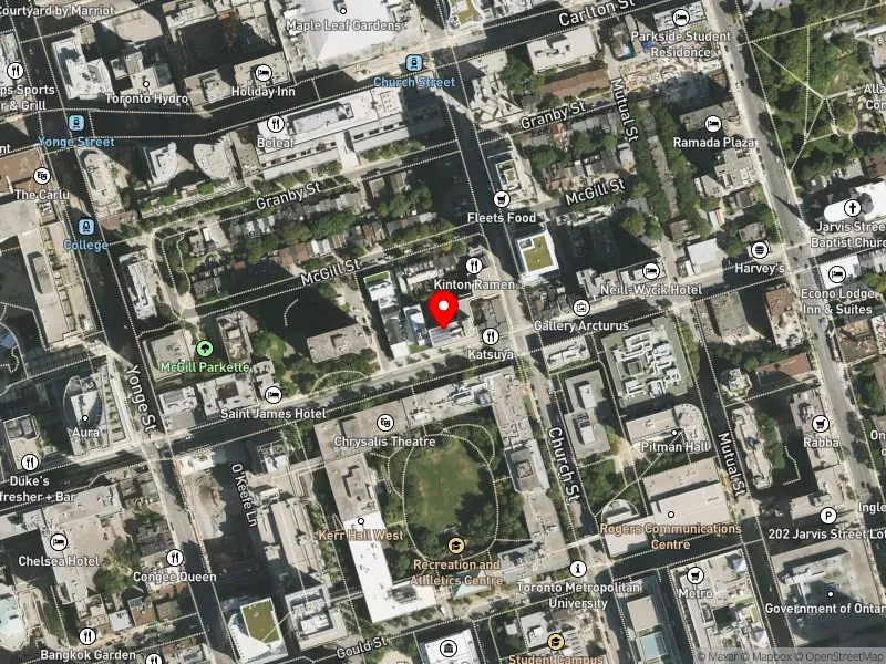 RentSafeTO apartment evaluation satellite view of 50 GERRARD ST E in Toronto Centre, Toronto