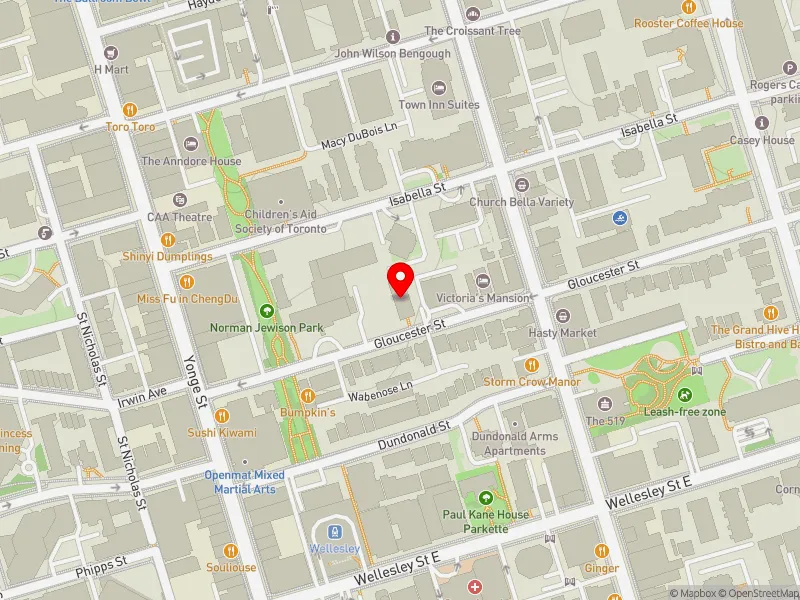 RentSafeTO apartment evaluation map view of 50 GLOUCESTER ST in Toronto Centre, Toronto