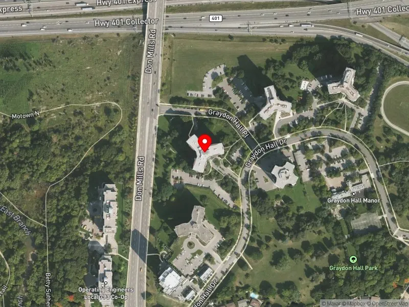 RentSafeTO apartment evaluation satellite view of 50 GRAYDON HALL DR in Don Valley East, Toronto