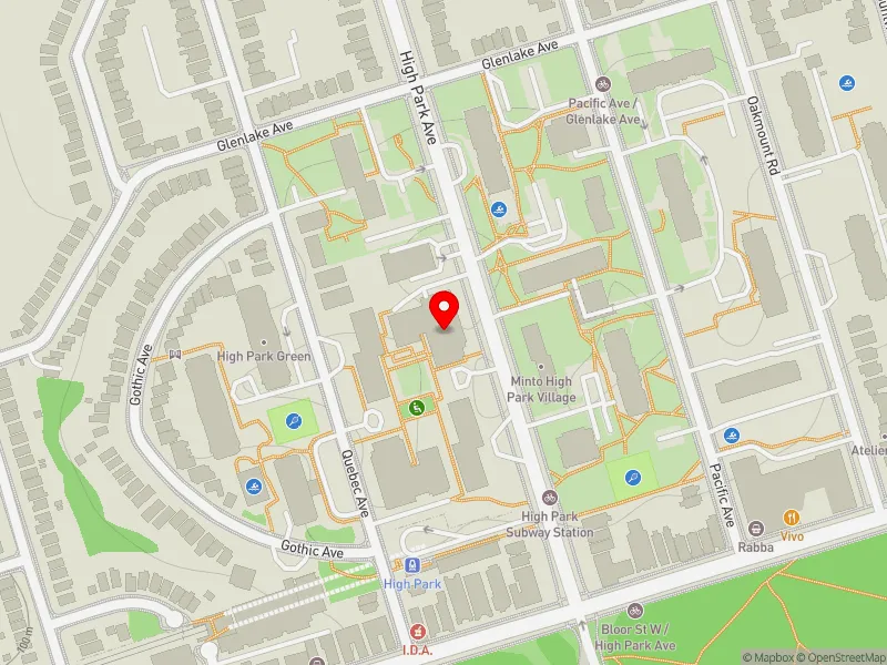 RentSafeTO apartment evaluation map view of 50 HIGH PARK AVE in Parkdale-High Park, Toronto