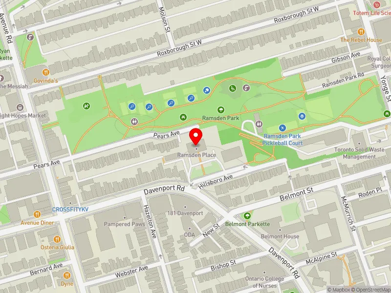 RentSafeTO apartment evaluation map view of 50 HILLSBORO AVE in University-Rosedale, Toronto