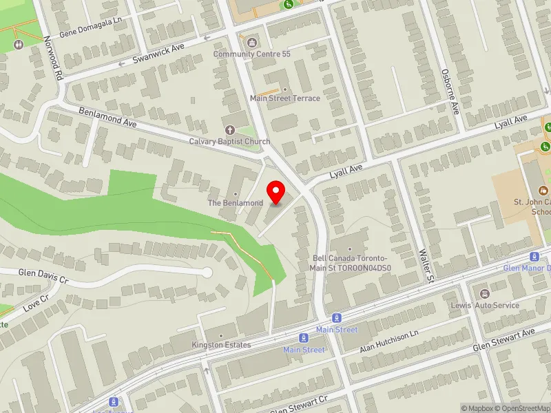 RentSafeTO apartment evaluation map view of 50 MAIN ST in Beaches-East York, Toronto