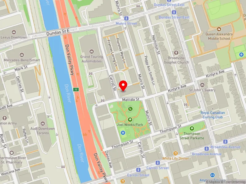 RentSafeTO apartment evaluation map view of 50 MATILDA ST in Toronto-Danforth, Toronto