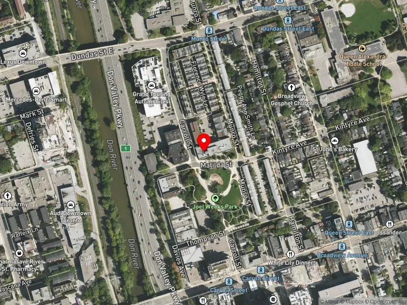 RentSafeTO apartment evaluation satellite view of 50 MATILDA ST in Toronto-Danforth, Toronto