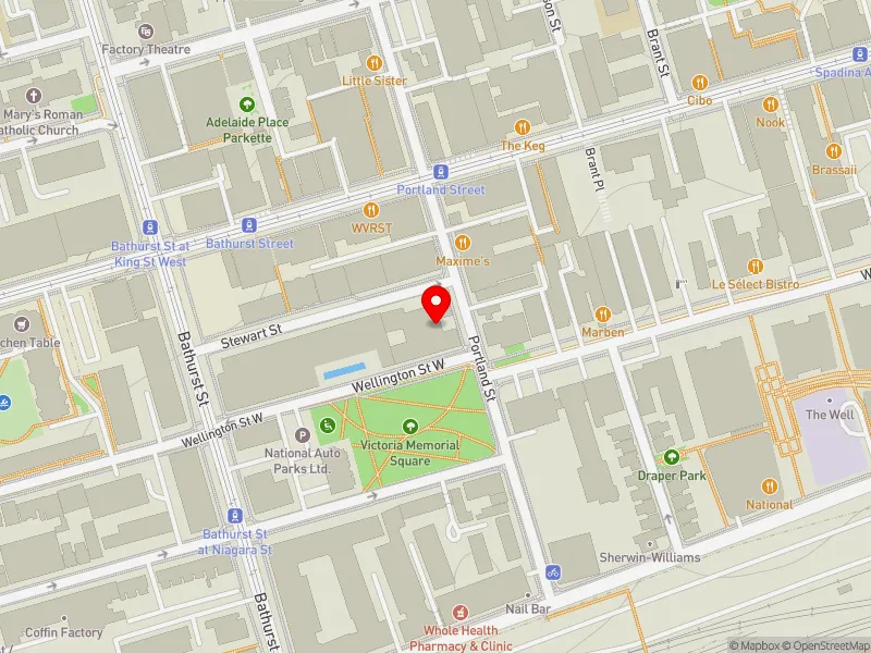 RentSafeTO apartment evaluation map view of 50 PORTLAND ST in Spadina-Fort York, Toronto