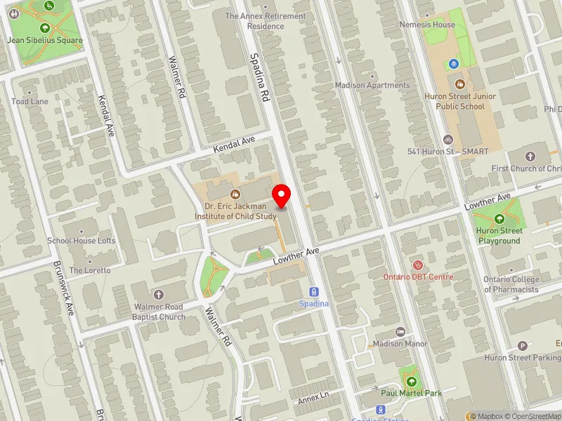 RentSafeTO apartment evaluation map view of 50 SPADINA RD in University-Rosedale, Toronto