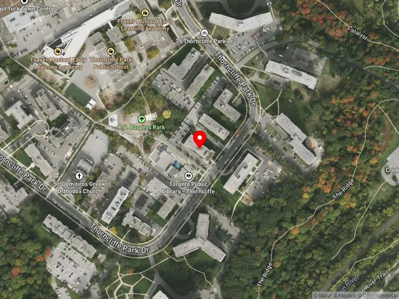 RentSafeTO apartment evaluation satellite view of 50 THORNCLIFFE PARK DR in Don Valley West, Toronto