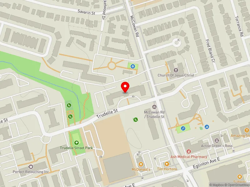 RentSafeTO apartment evaluation map view of 50 TRUDELLE ST in Scarborough Centre, Toronto