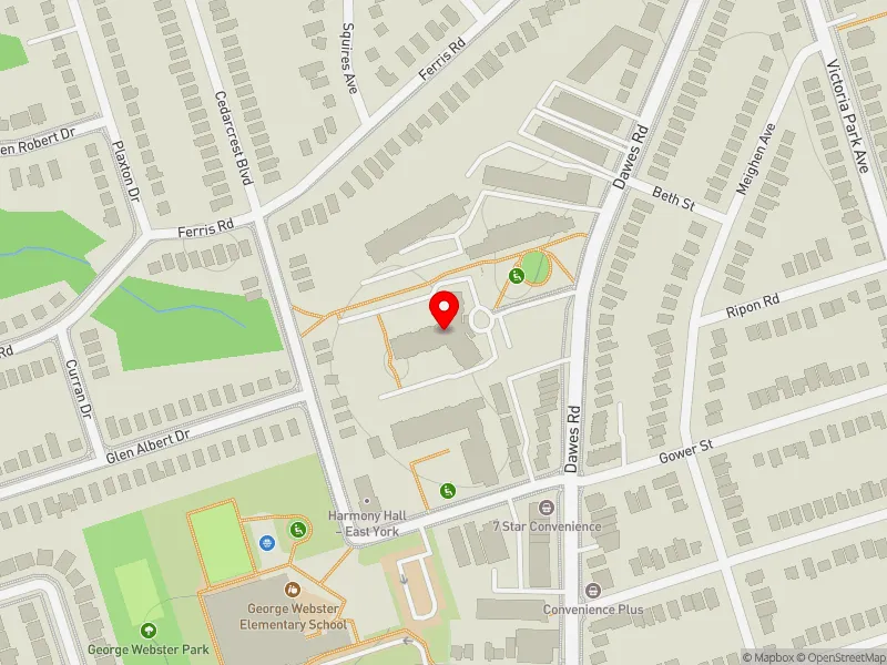 RentSafeTO apartment evaluation map view of 500 DAWES RD in Beaches-East York, Toronto