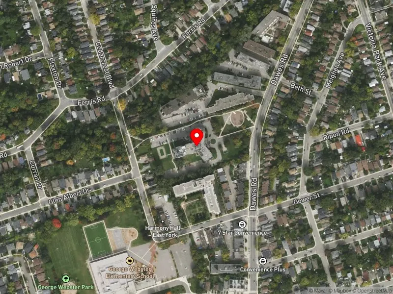 RentSafeTO apartment evaluation satellite view of 500 DAWES RD in Beaches-East York, Toronto