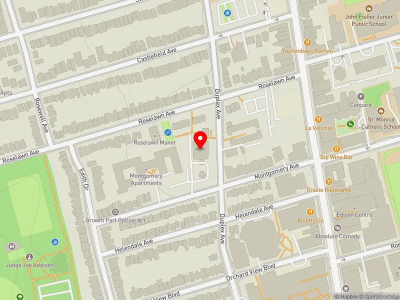 RentSafeTO apartment evaluation map view of 500 DUPLEX AVE in Eglinton-Lawrence, Toronto