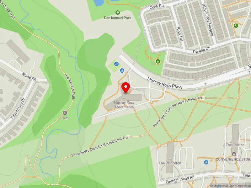 RentSafeTO apartment evaluation map view of 500 MURRAY ROSS PKWY in Humber River-Black Creek, Toronto