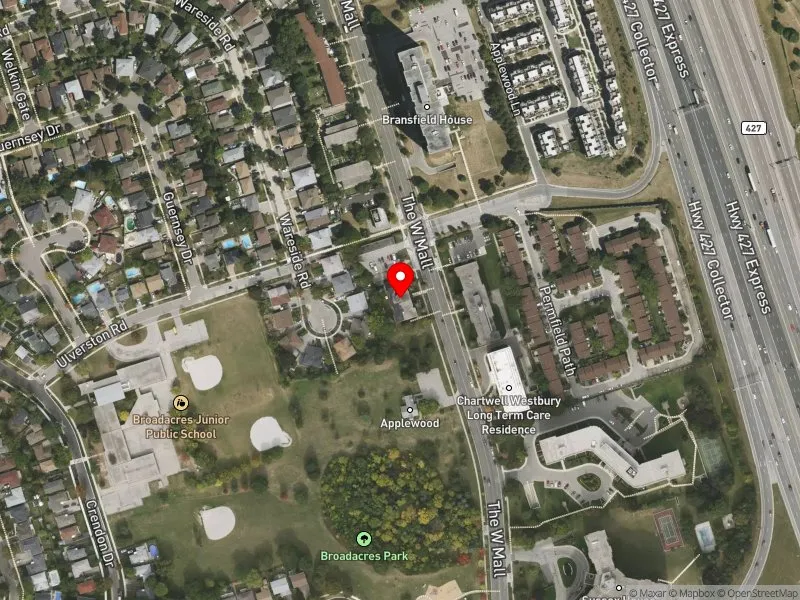 RentSafeTO apartment evaluation satellite view of 500 THE WEST MALL in Etobicoke Centre, Toronto