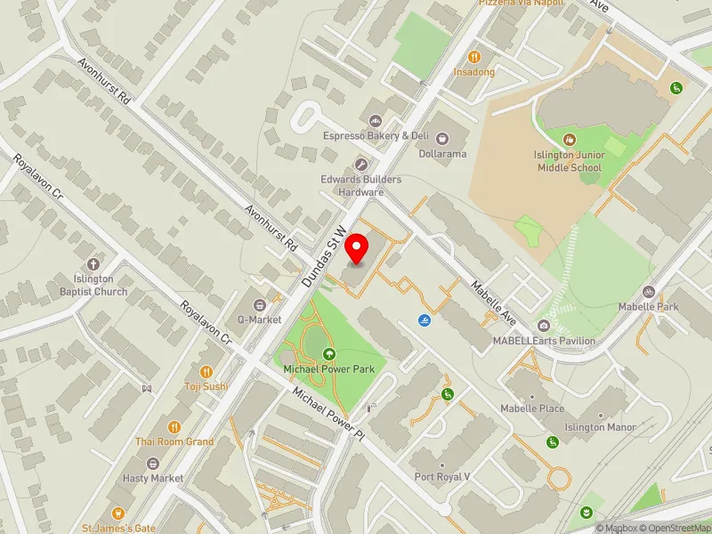 RentSafeTO apartment evaluation map view of 5005 DUNDAS ST W in Etobicoke-Lakeshore, Toronto