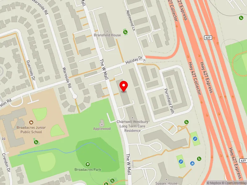 RentSafeTO apartment evaluation map view of 505 THE WEST MALL in Etobicoke Centre, Toronto