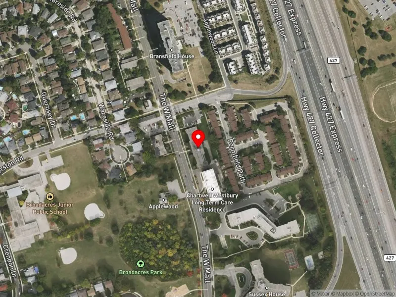 RentSafeTO apartment evaluation satellite view of 505 THE WEST MALL in Etobicoke Centre, Toronto