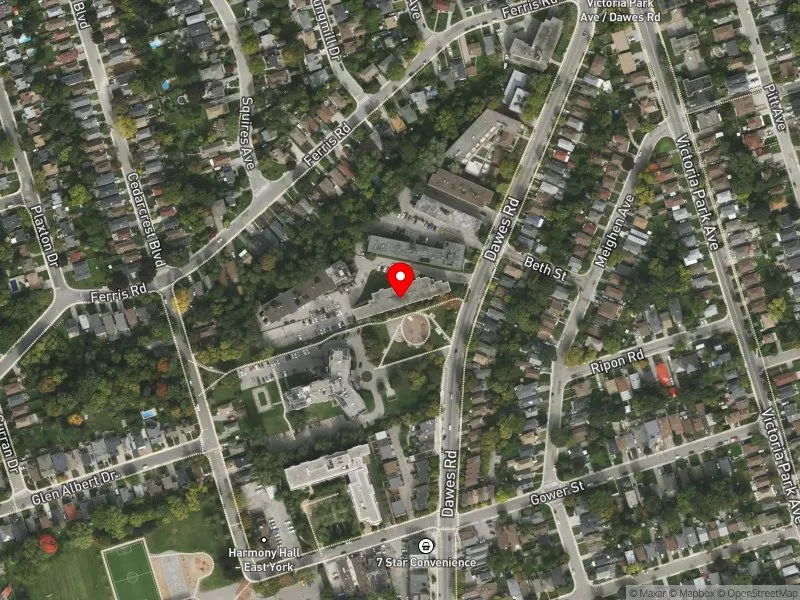 RentSafeTO apartment evaluation satellite view of 506 DAWES RD in Beaches-East York, Toronto