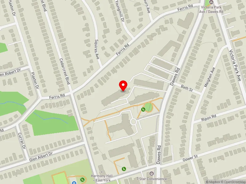 RentSafeTO apartment evaluation map view of 508 DAWES RD in Beaches-East York, Toronto