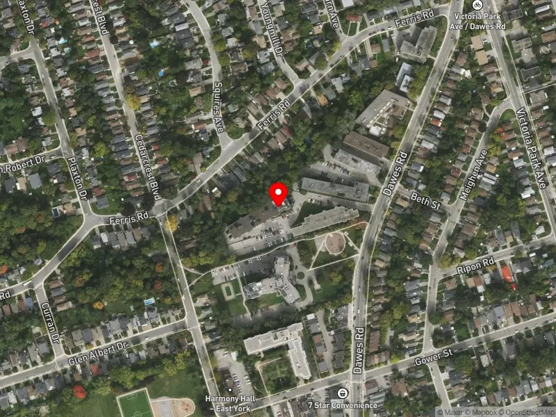 RentSafeTO apartment evaluation satellite view of 508 DAWES RD in Beaches-East York, Toronto