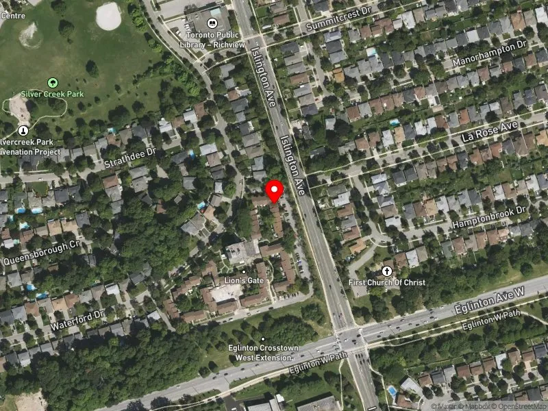 RentSafeTO apartment evaluation satellite view of 51-67 WATERFORD DR in Etobicoke Centre, Toronto