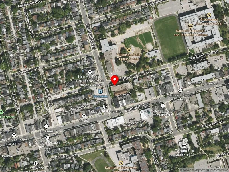 RentSafeTO apartment evaluation satellite view of 51 DONLANDS AVE in Toronto-Danforth, Toronto