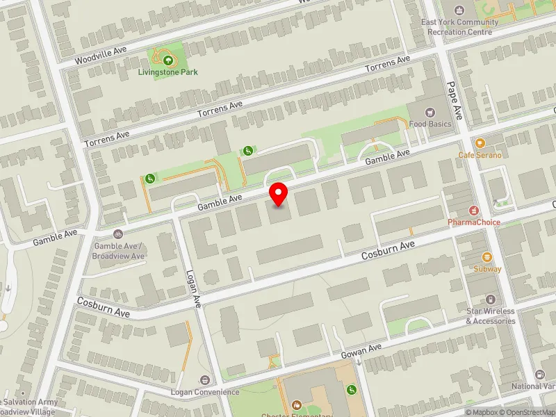 RentSafeTO apartment evaluation map view of 51 GAMBLE AVE in Toronto-Danforth, Toronto