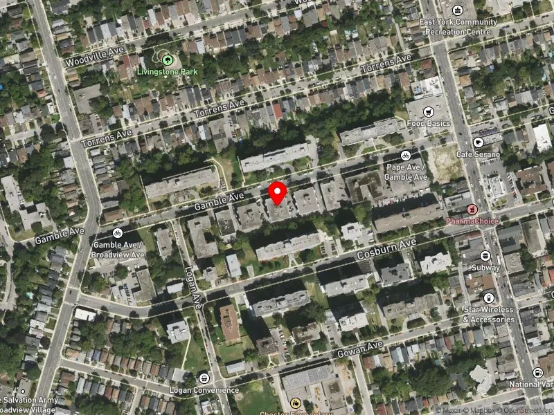 RentSafeTO apartment evaluation satellite view of 51 GAMBLE AVE in Toronto-Danforth, Toronto