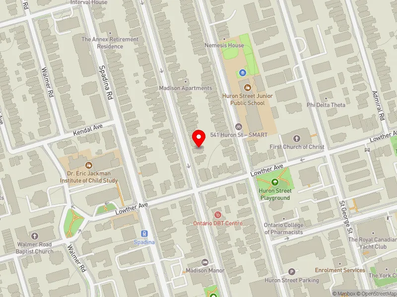 RentSafeTO apartment evaluation map view of 51 MADISON AVE in University-Rosedale, Toronto