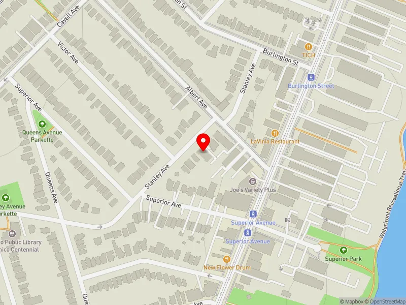 RentSafeTO apartment evaluation map view of 51 STANLEY AVE in Etobicoke-Lakeshore, Toronto