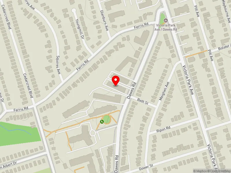 RentSafeTO apartment evaluation map view of 514 DAWES RD in Beaches-East York, Toronto