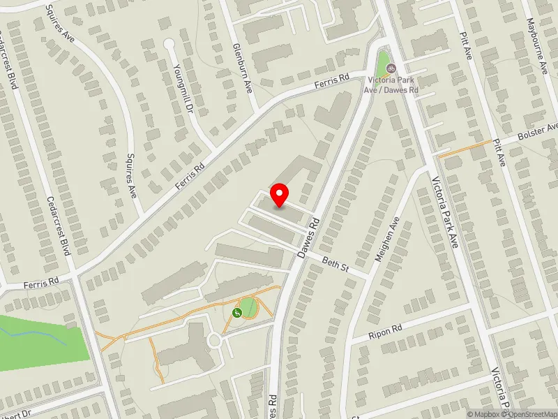 RentSafeTO apartment evaluation map view of 516 DAWES RD in Beaches-East York, Toronto