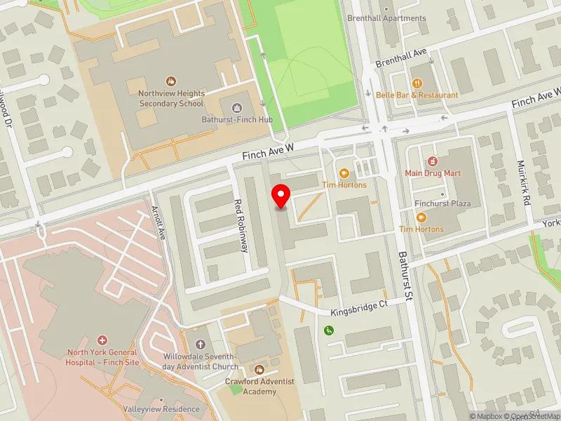 RentSafeTO apartment evaluation map view of 521-523 FINCH AVE W in York Centre, Toronto