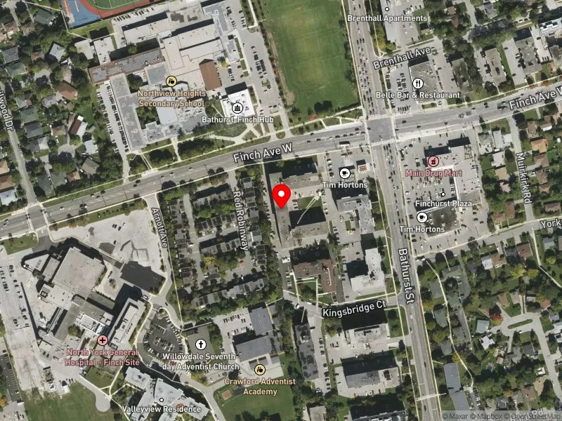 RentSafeTO apartment evaluation satellite view of 521-523 FINCH AVE W in York Centre, Toronto