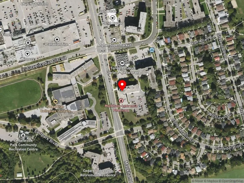 RentSafeTO apartment evaluation satellite view of 525 MARKHAM RD in Scarborough-Guildwood, Toronto