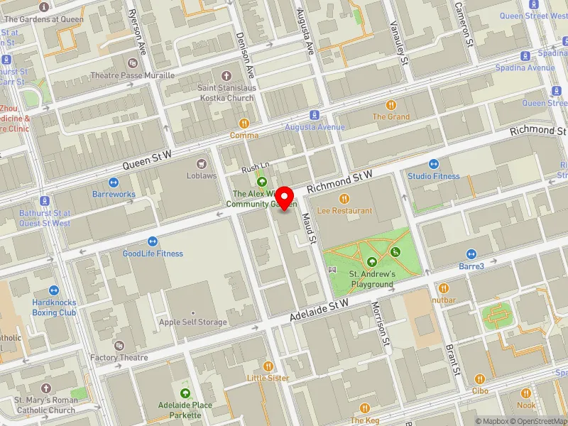 RentSafeTO apartment evaluation map view of 525 RICHMOND ST W in Spadina-Fort York, Toronto