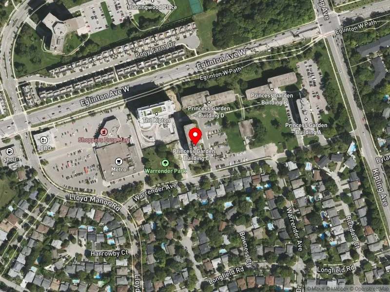 RentSafeTO apartment evaluation satellite view of 53 WARRENDER AVE in Etobicoke Centre, Toronto