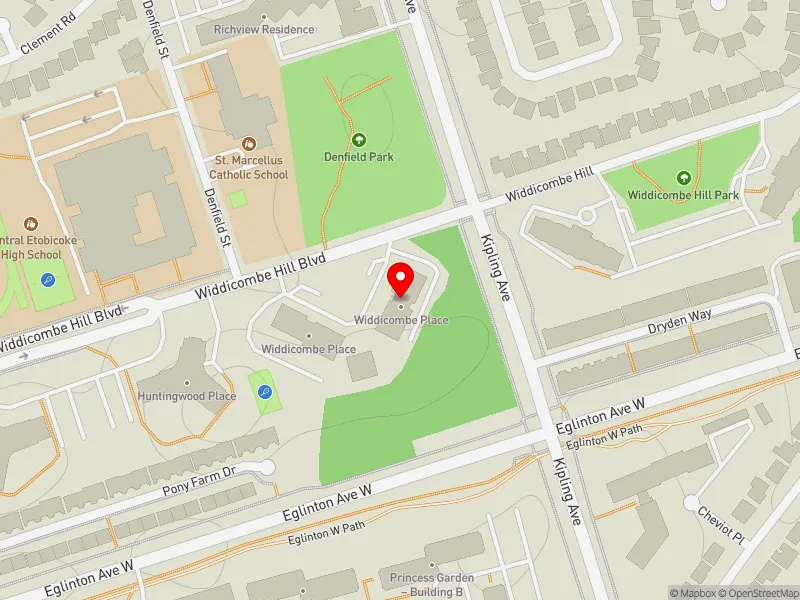 RentSafeTO apartment evaluation map view of 53 WIDDICOMBE HILL BLVD in Etobicoke Centre, Toronto