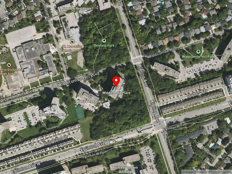 RentSafeTO apartment evaluation satellite view of 53 WIDDICOMBE HILL BLVD in Etobicoke Centre, Toronto