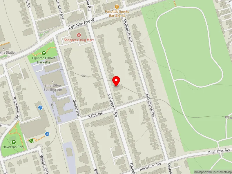 RentSafeTO apartment evaluation map view of 531 CALEDONIA RD in Davenport, Toronto