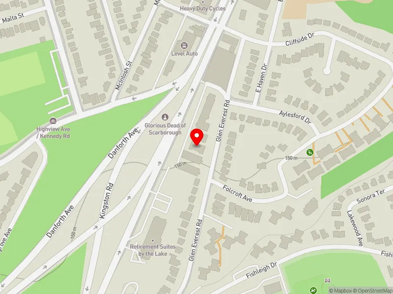 RentSafeTO apartment evaluation map view of 54 GLEN EVEREST RD in Scarborough Southwest, Toronto