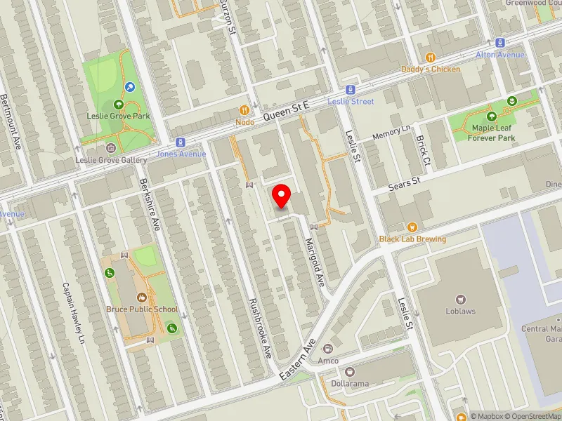 RentSafeTO apartment evaluation map view of 54 MARIGOLD AVE in Toronto-Danforth, Toronto