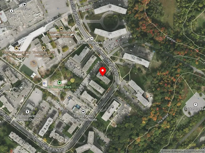 RentSafeTO apartment evaluation satellite view of 54 THORNCLIFFE PARK DR in Don Valley West, Toronto