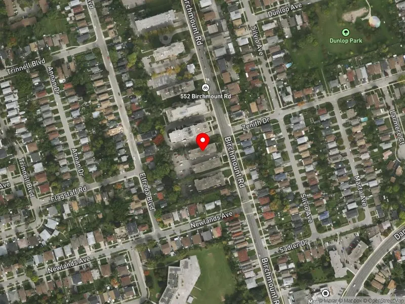 RentSafeTO apartment evaluation satellite view of 540 BIRCHMOUNT RD in Scarborough Southwest, Toronto