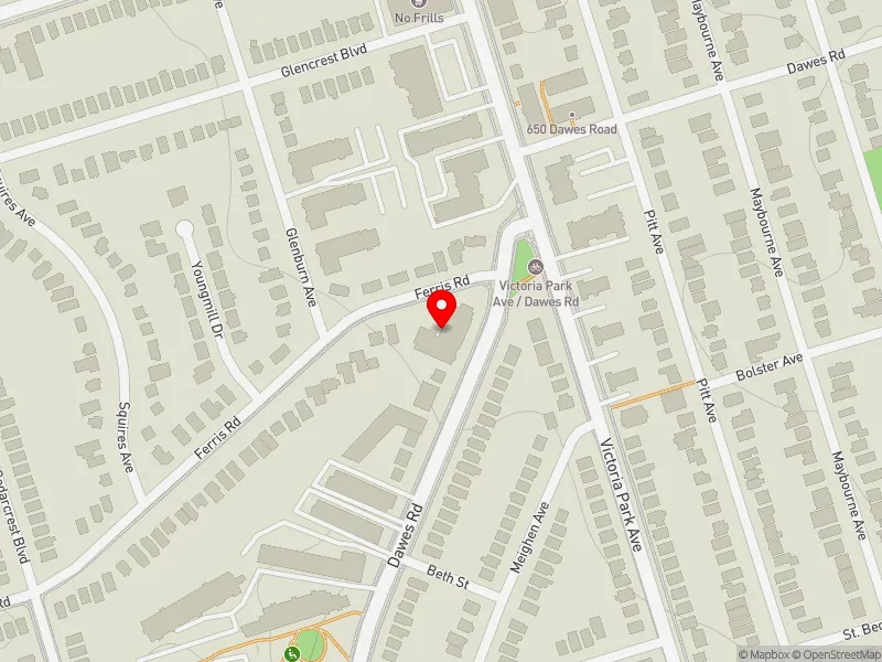 RentSafeTO apartment evaluation map view of 540 DAWES RD in Beaches-East York, Toronto