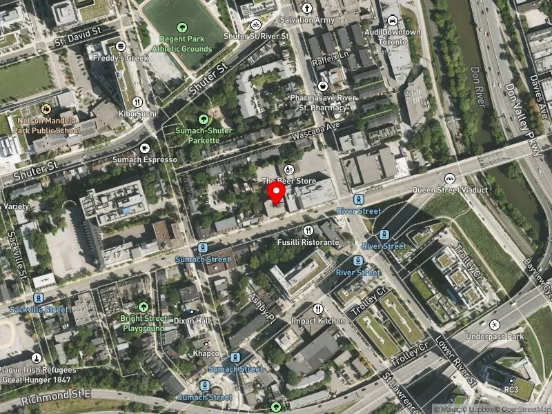 RentSafeTO apartment evaluation satellite view of 540 QUEEN ST E in Toronto Centre, Toronto